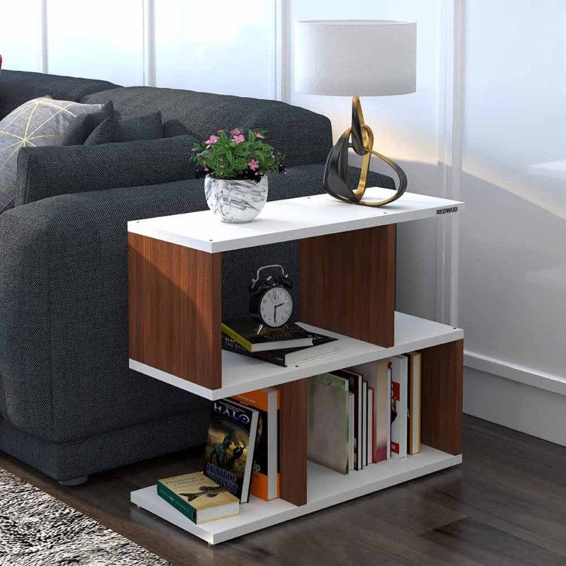 Robert Engineered Wood Bedside Table/ End Table (Walnut White)
