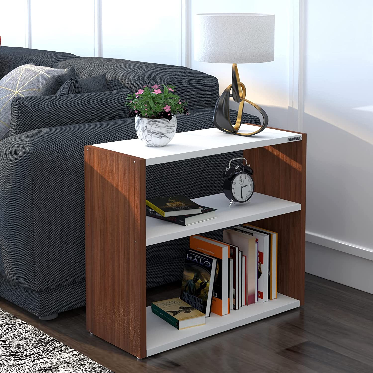 Patricia Engineered Wood Bedside Table/ End Table (Walnut White)